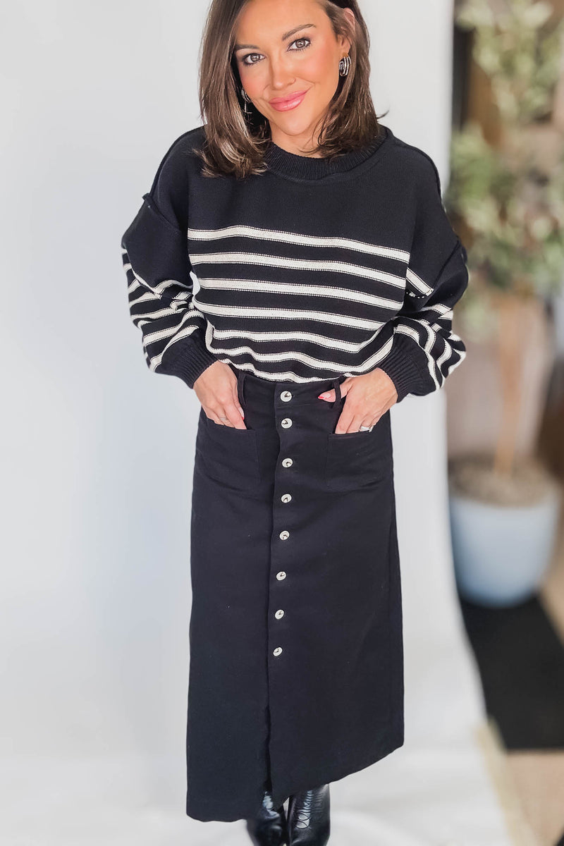 Black Striped Long Sleeve Sweater Top
