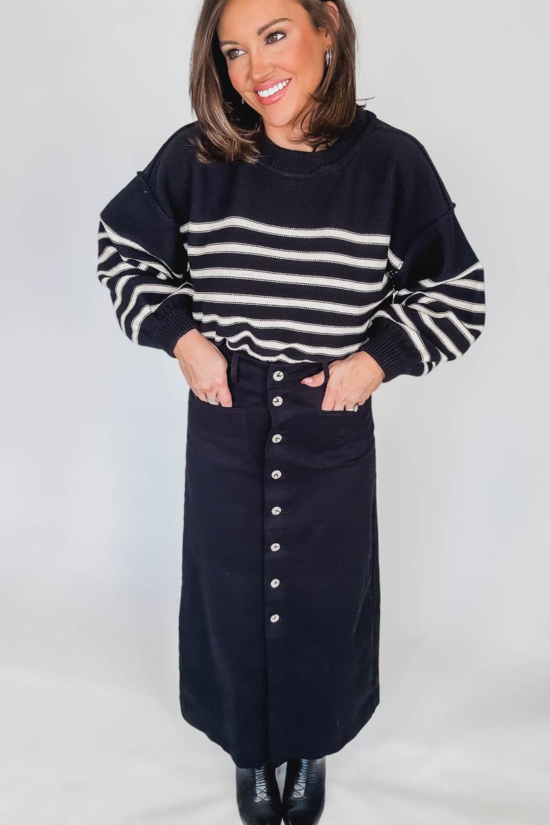 Black Striped Long Sleeve Sweater Top