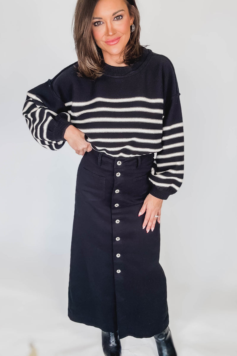 Black Striped Long Sleeve Sweater Top