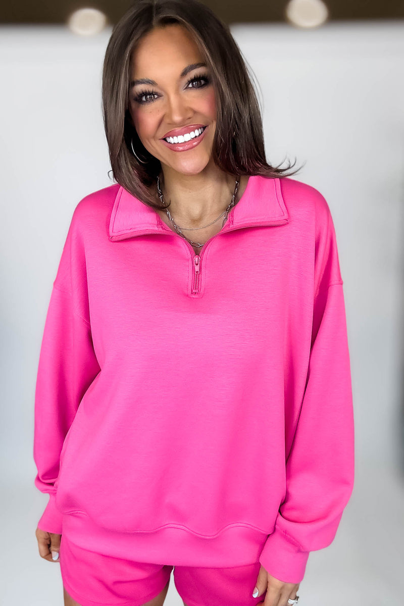 Scuba Half Fuchsia Zip Pullover Top
