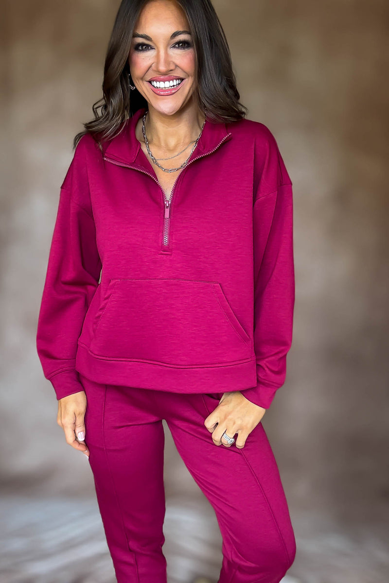 Easy Does It Cabernet Scuba Half Zip Sweatshirt