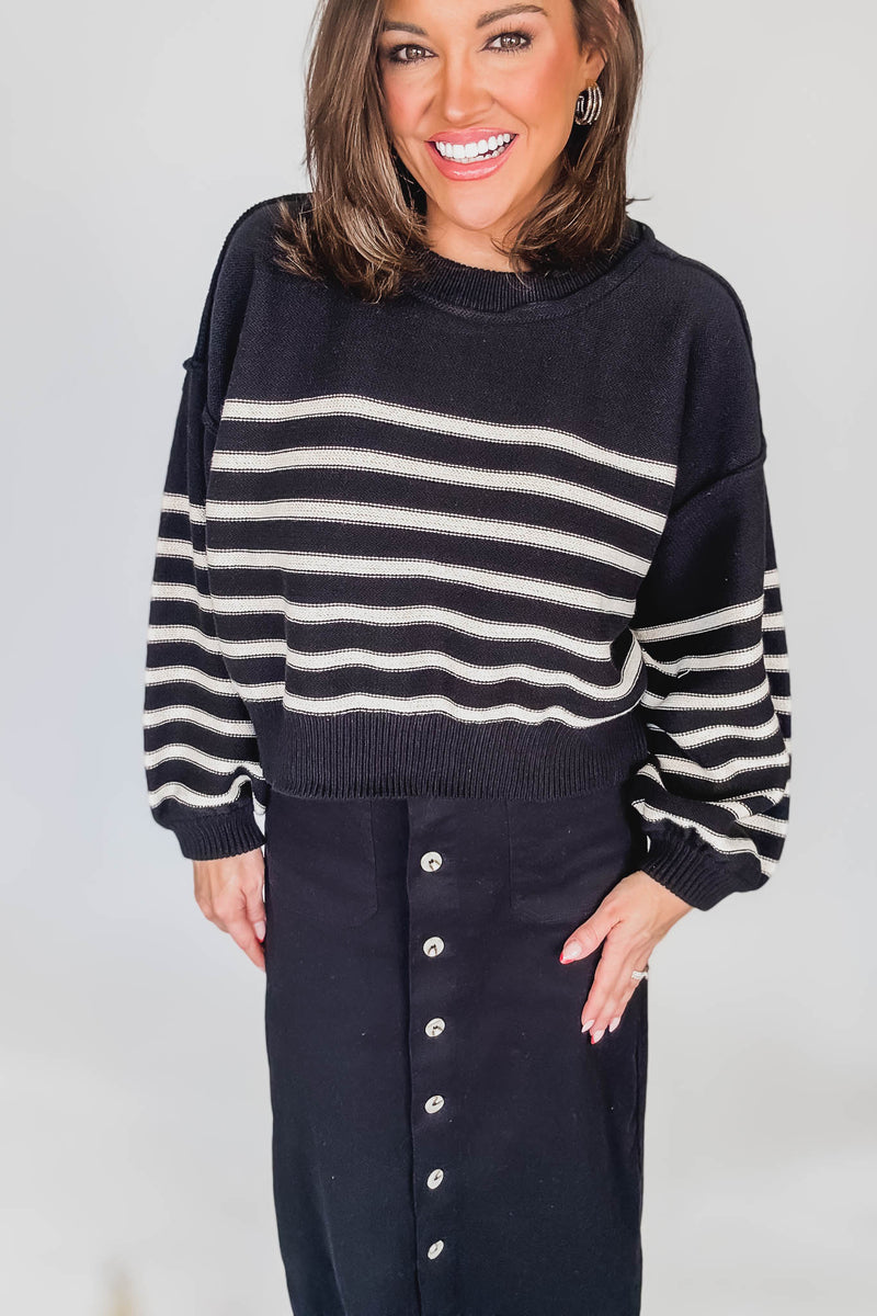 Black Striped Long Sleeve Sweater Top