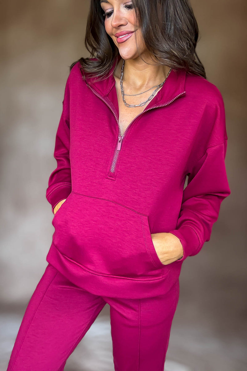 Easy Does It Cabernet Scuba Half Zip Sweatshirt