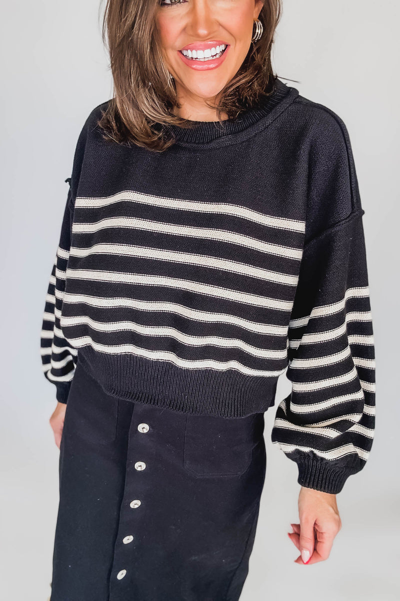 Black Striped Long Sleeve Sweater Top