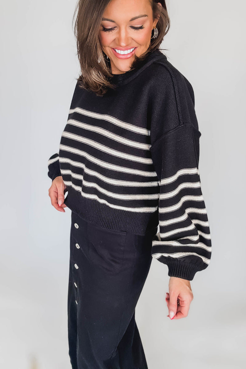 Black Striped Long Sleeve Sweater Top