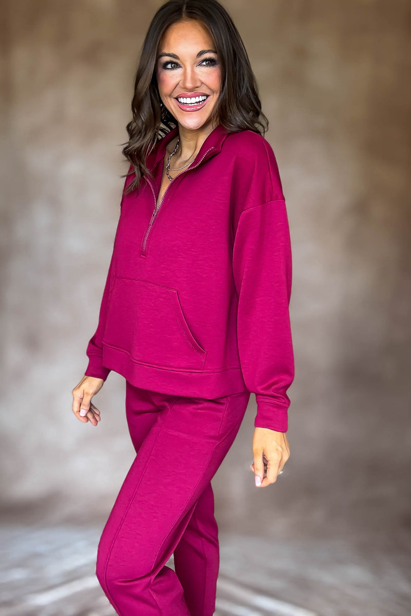 Easy Does It Cabernet Scuba Half Zip Sweatshirt