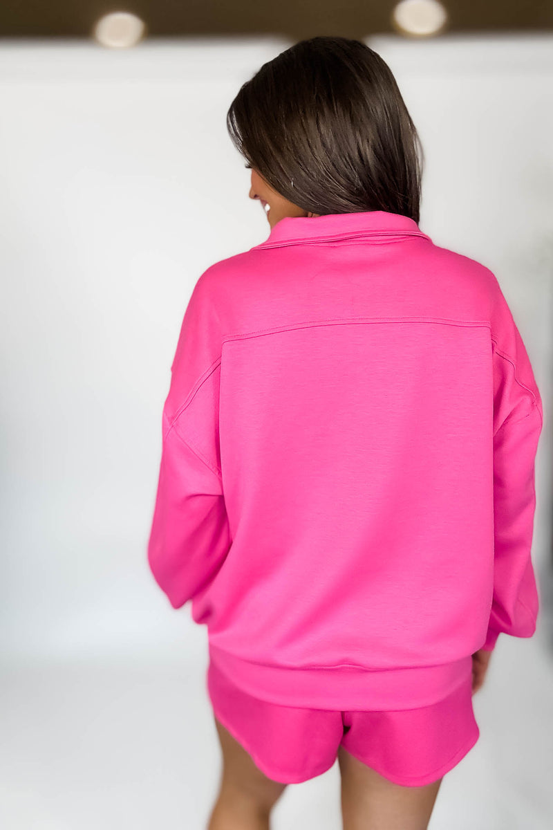 Scuba Half Fuchsia Zip Pullover Top