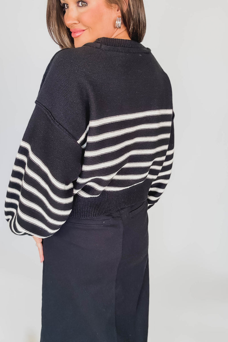 Black Striped Long Sleeve Sweater Top