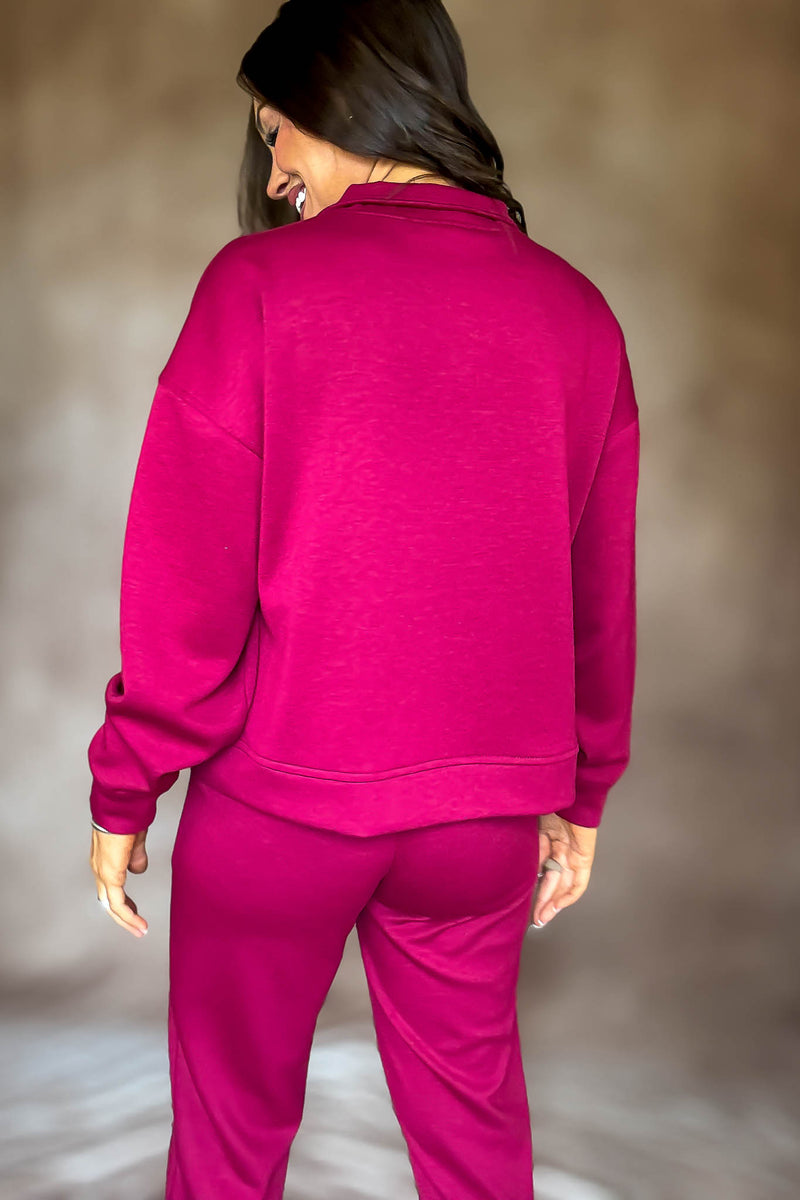 Easy Does It Cabernet Scuba Half Zip Sweatshirt