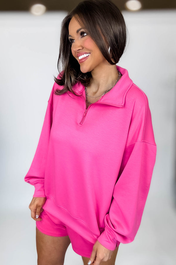 Scuba Half Fuchsia Zip Pullover Top