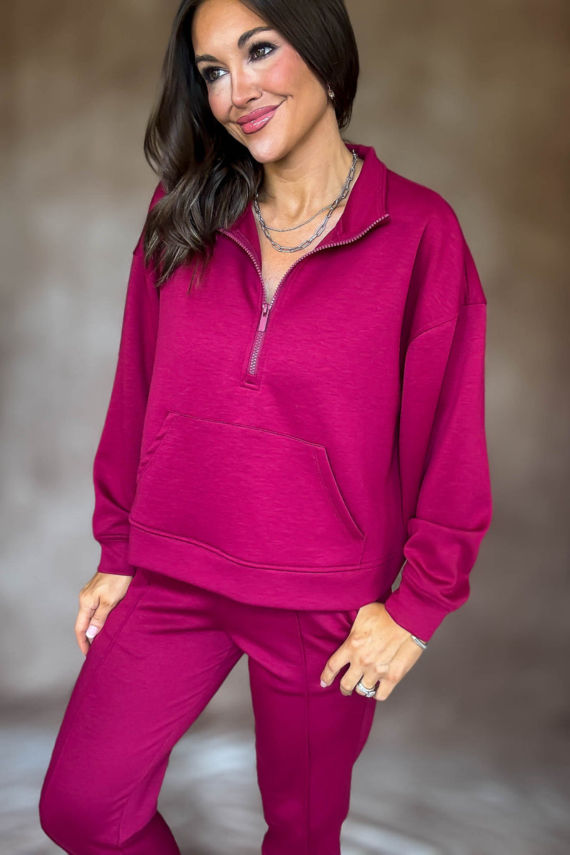 Easy Does It Cabernet Scuba Half Zip Sweatshirt