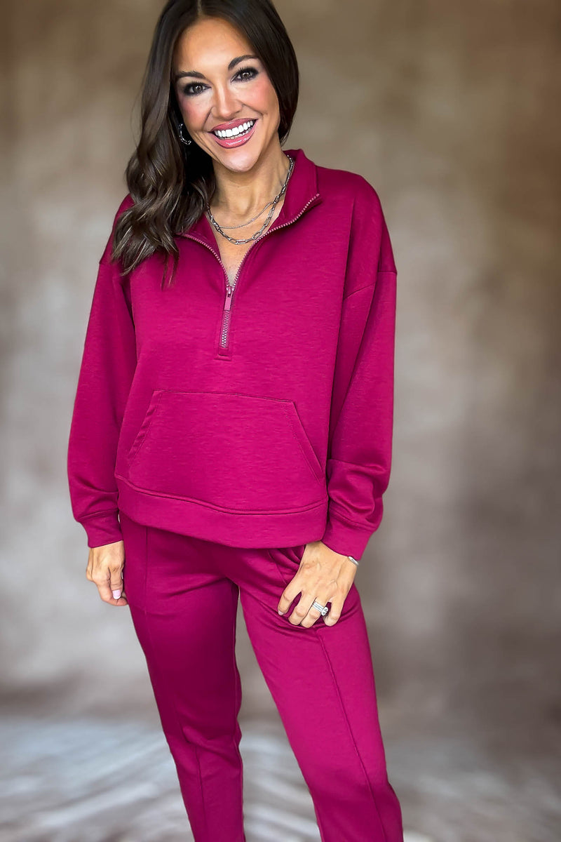 Easy Does It Cabernet Scuba Half Zip Sweatshirt
