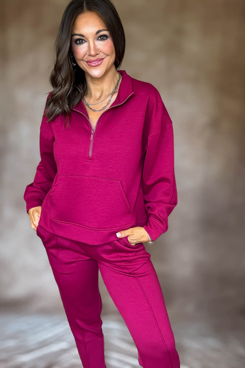 Easy Does It Cabernet Scuba Half Zip Sweatshirt