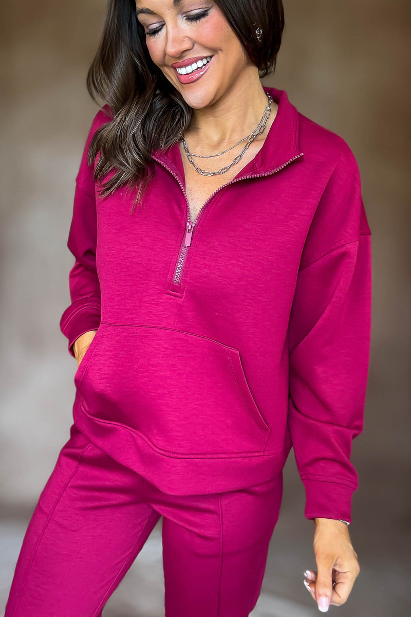 Easy Does It Cabernet Scuba Half Zip Sweatshirt