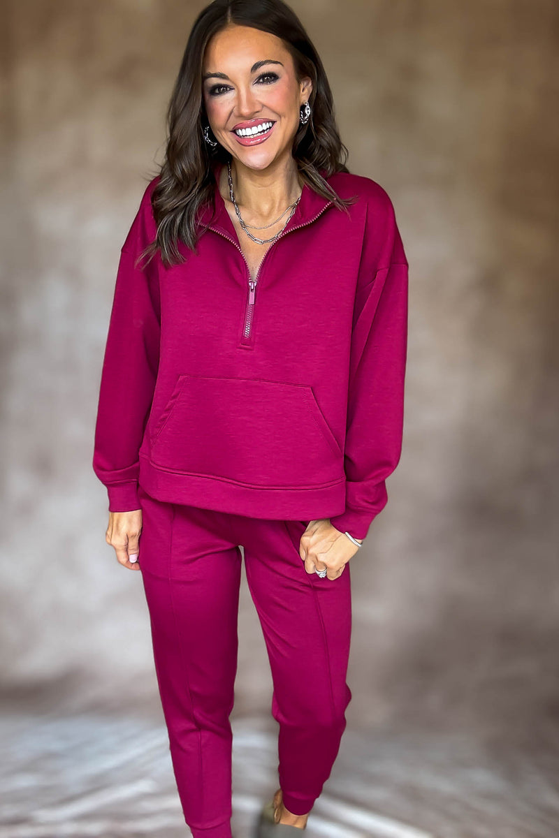 Easy Does It Cabernet Scuba Half Zip Sweatshirt