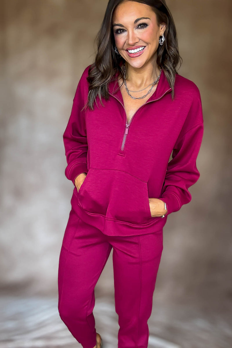 Easy Does It Cabernet Scuba Half Zip Sweatshirt