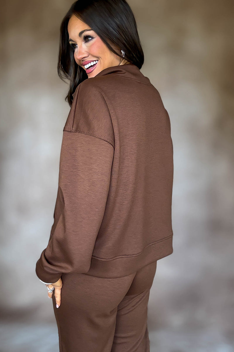 Easy Does It Brown Scuba Half Zip Sweatshirt
