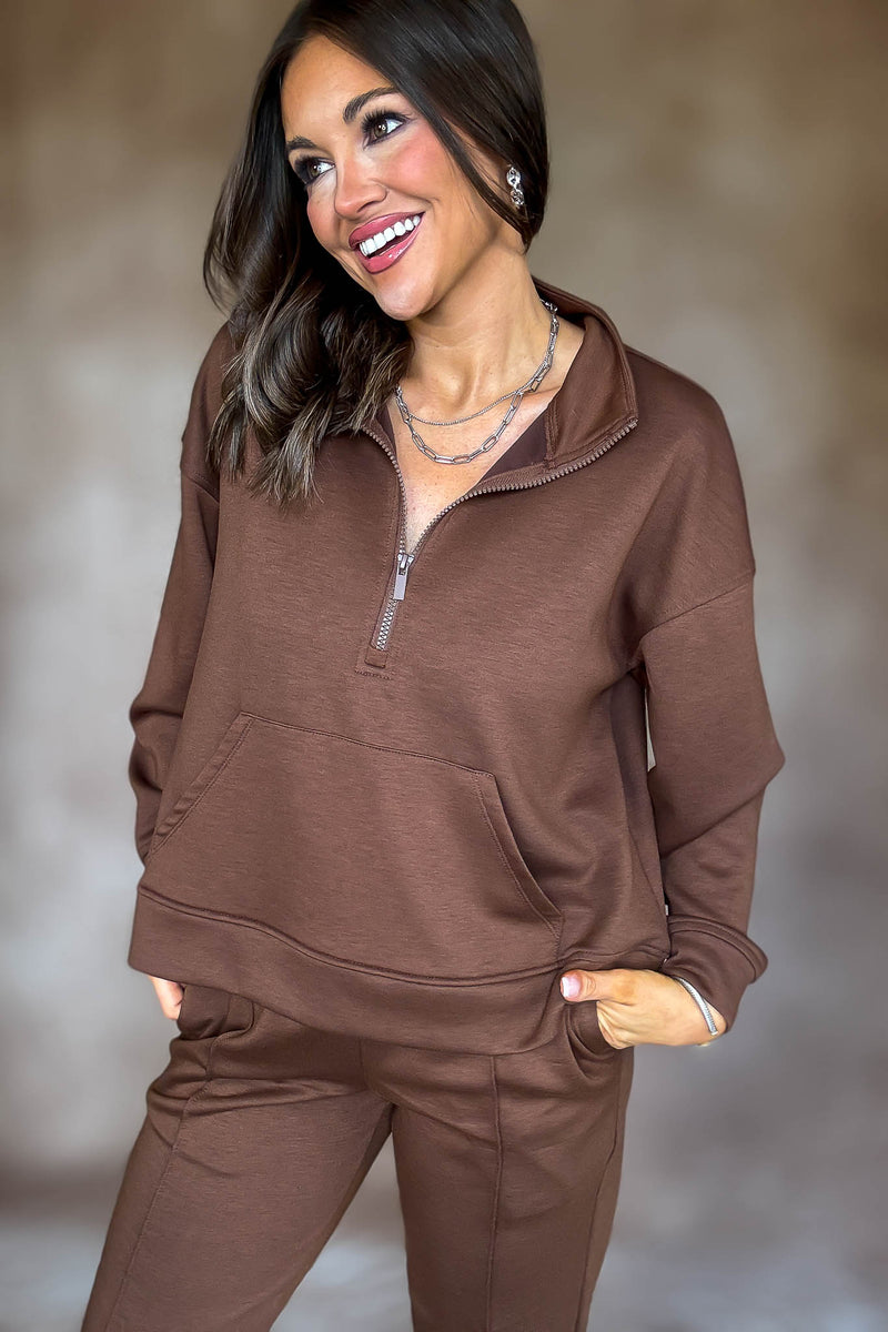 Easy Does It Brown Scuba Half Zip Sweatshirt
