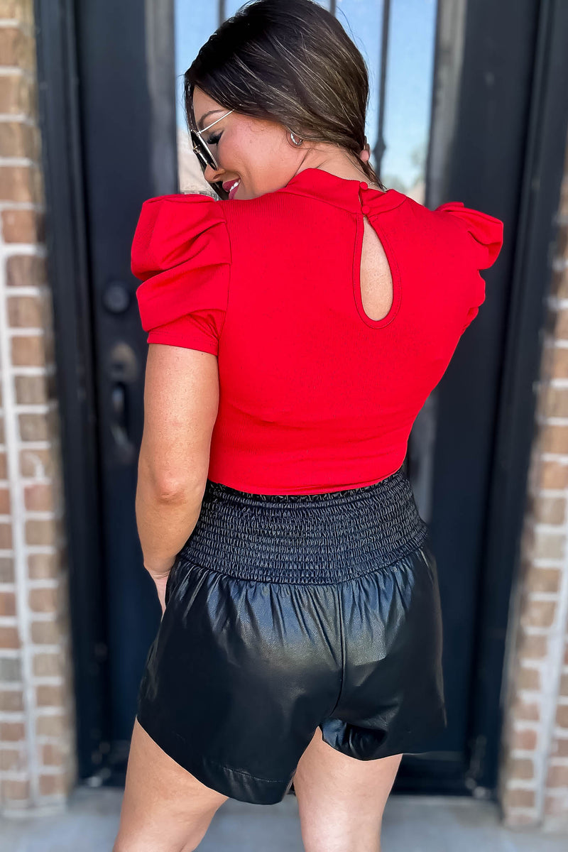 Winning Red Short Puff Sleeve Bodysuit