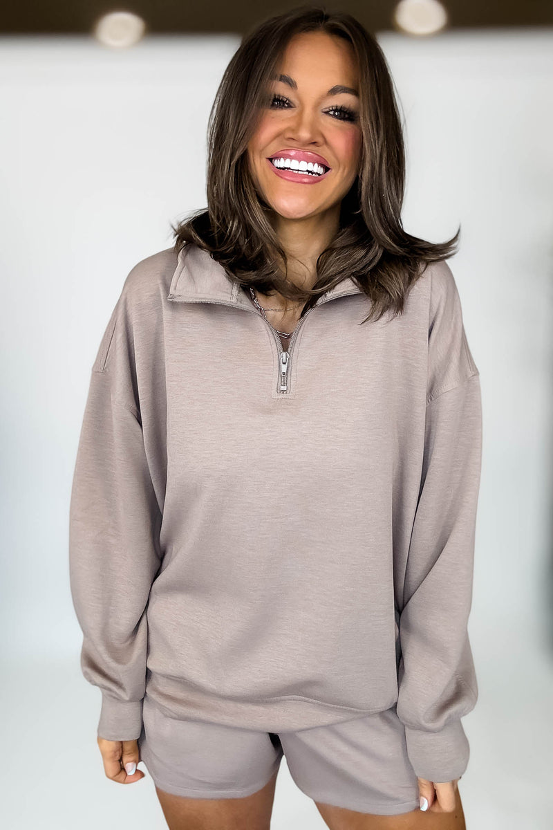 Scuba Half Cocoa Zip Pullover Top