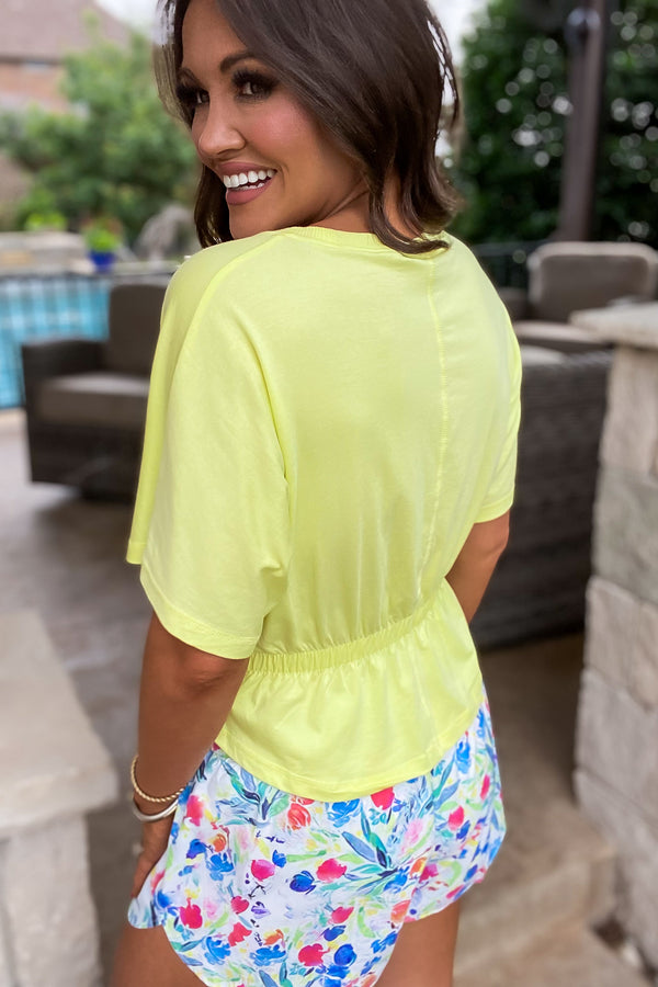 Gathered Back Lime Short Sleeve Top