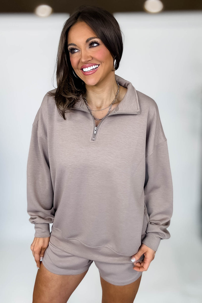 Scuba Half Cocoa Zip Pullover Top