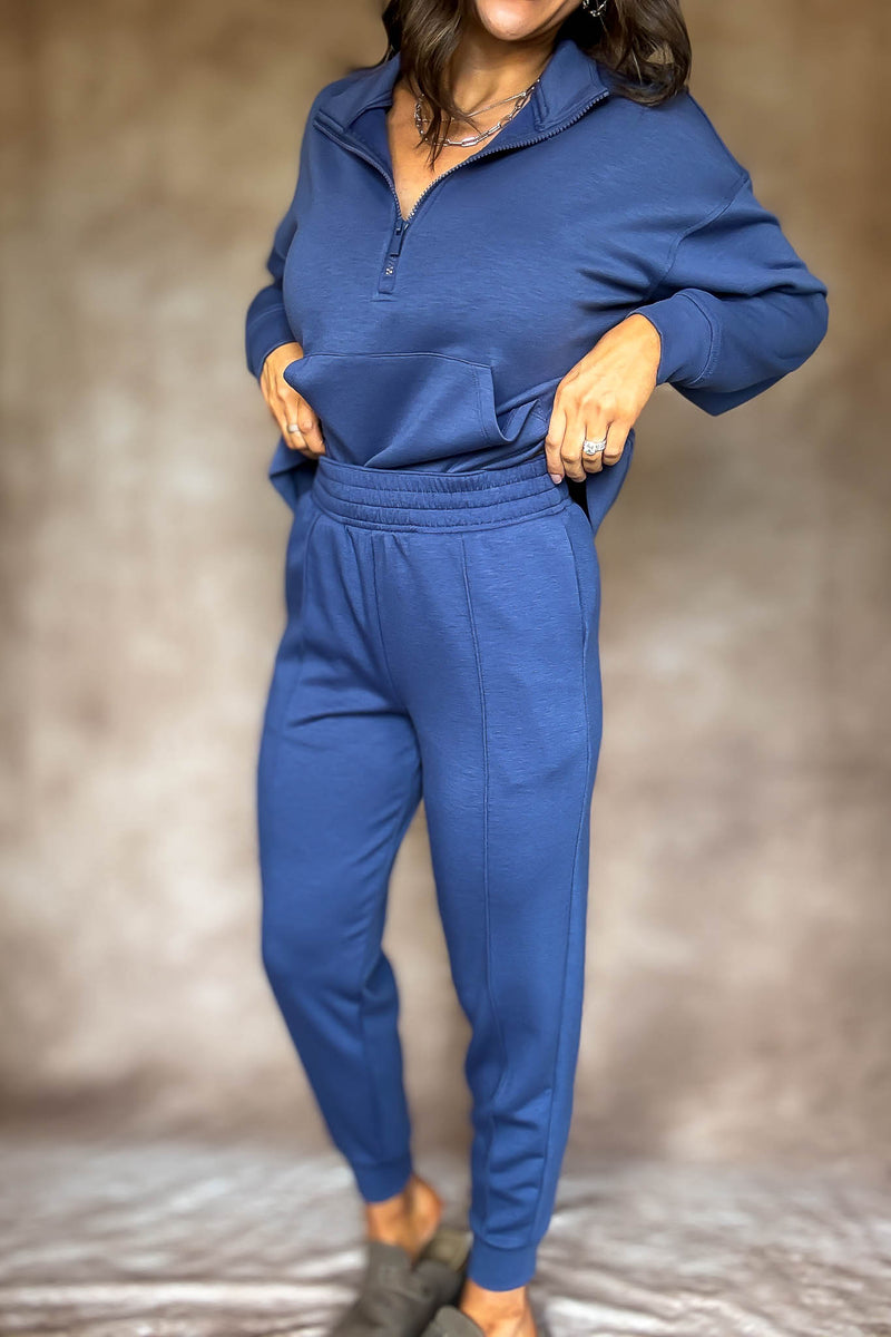 Easy Does It Blue Indigo Scuba Jogger Pants