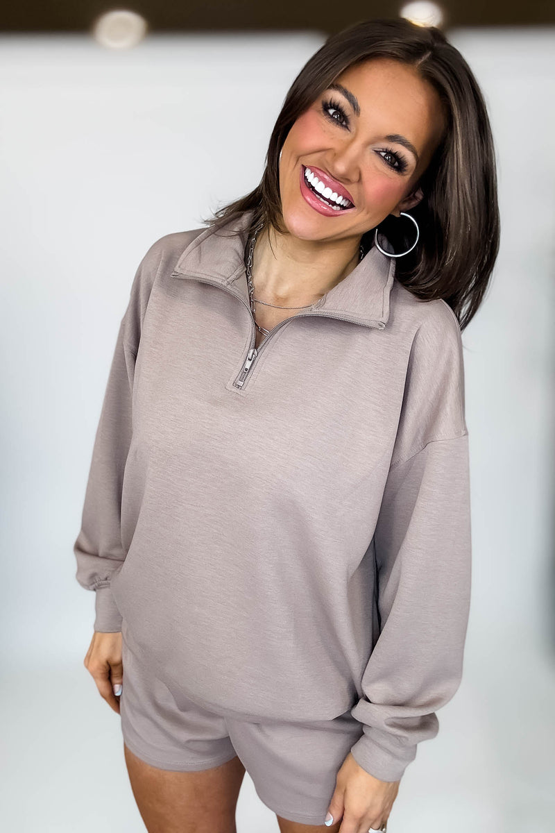 Scuba Half Cocoa Zip Pullover Top