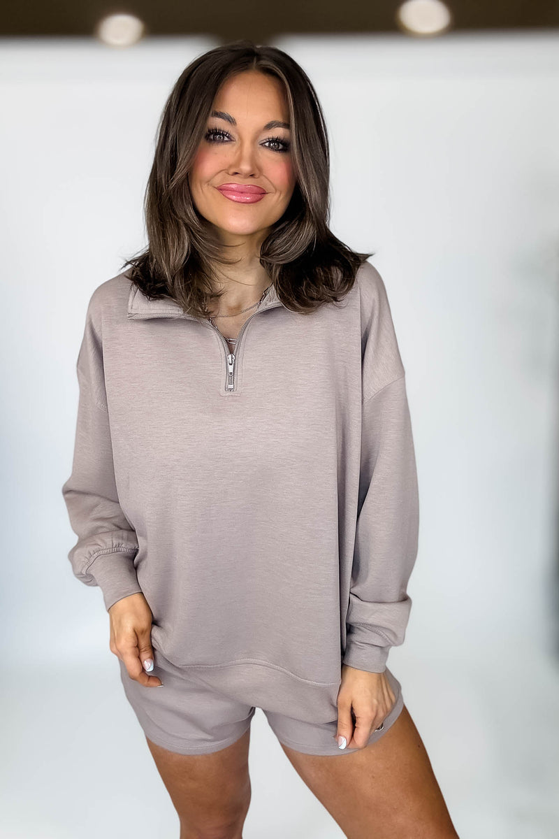 Scuba Half Cocoa Zip Pullover Top
