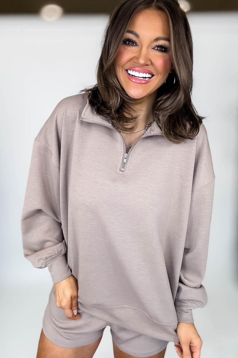 Scuba Half Cocoa Zip Pullover Top