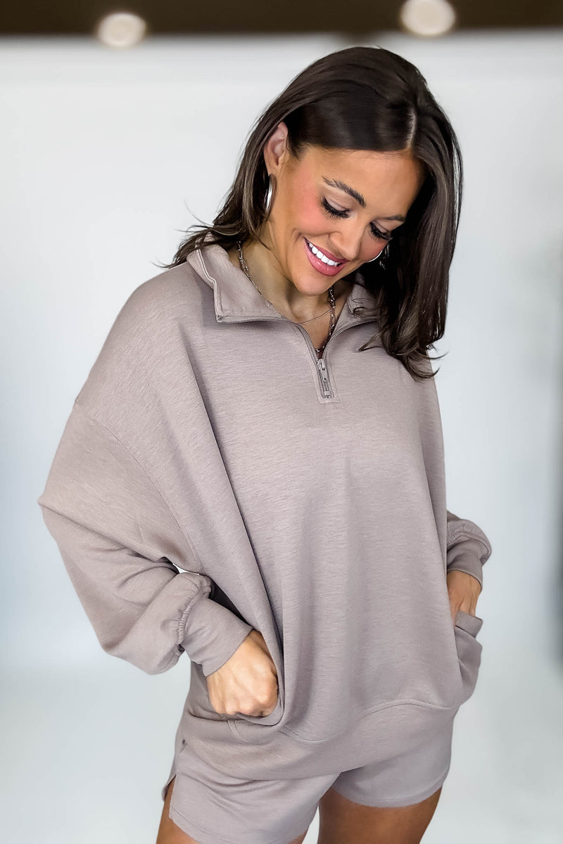 Scuba Half Cocoa Zip Pullover Top