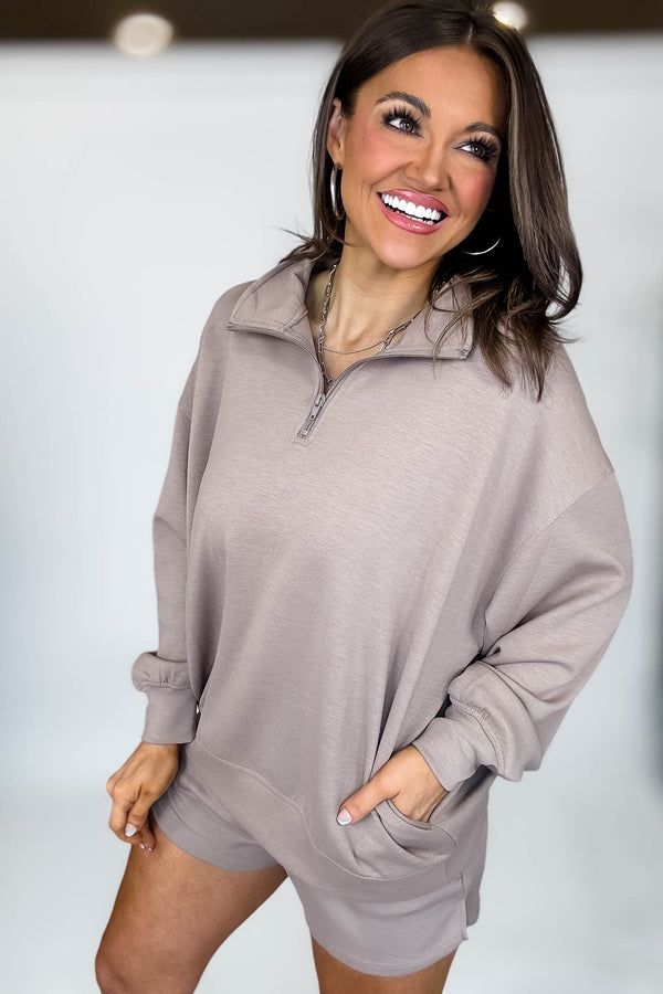 Scuba Half Cocoa Zip Pullover Top