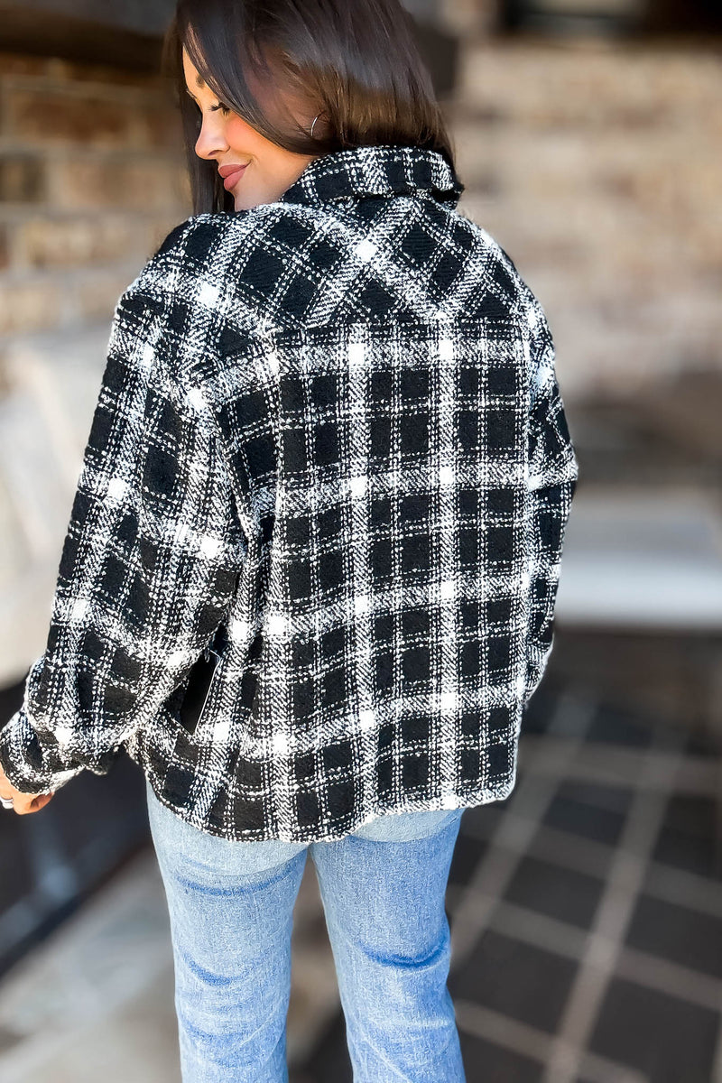 Black Plaid Check Tweed Oversized Shacket