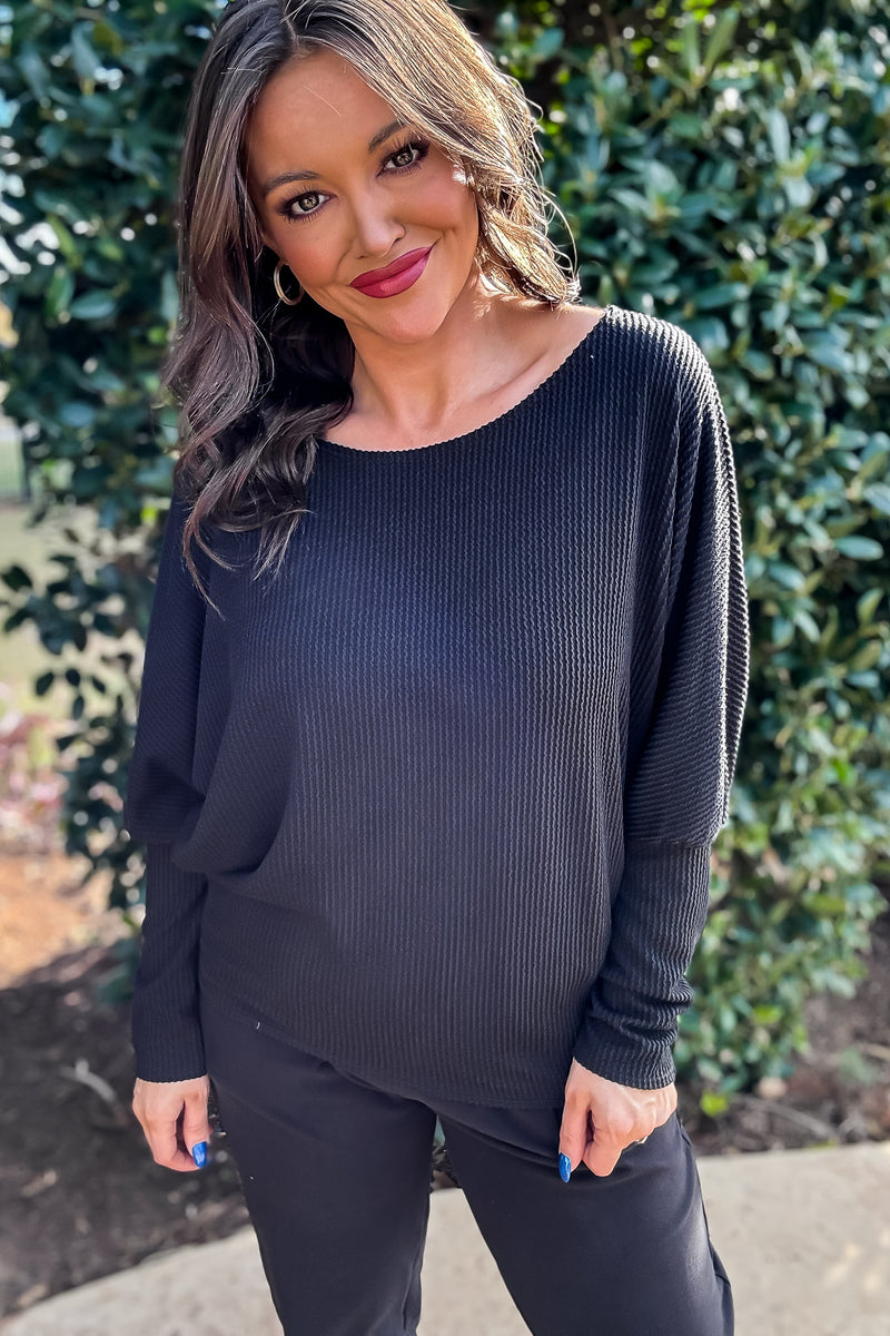 Vision Of Charm Black Ribbed Top