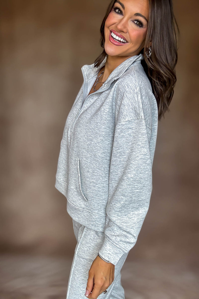 Easy Does It Heather Grey Scuba Half Zip Sweatshirt