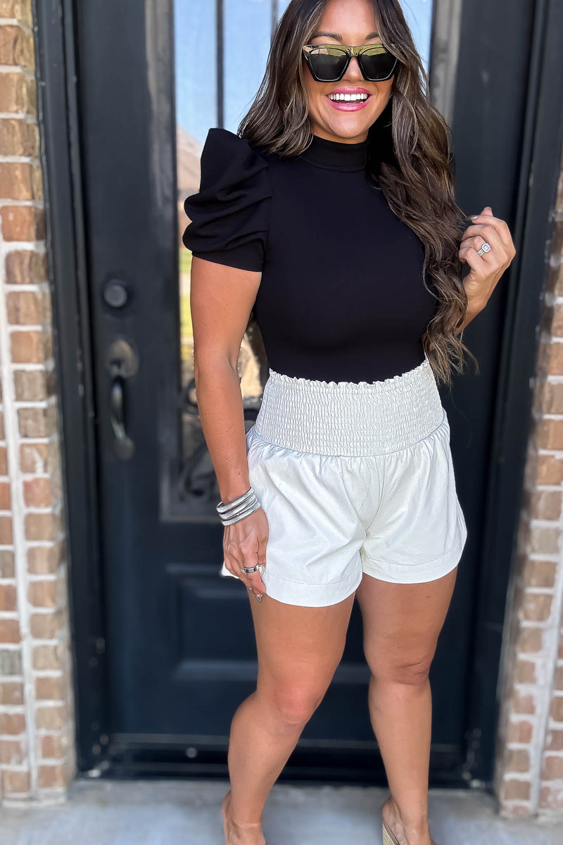 Pleather Cream Shorts