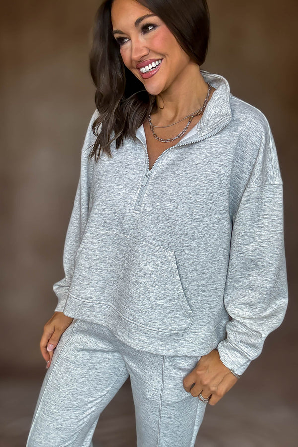 Easy Does It Heather Grey Scuba Half Zip Sweatshirt