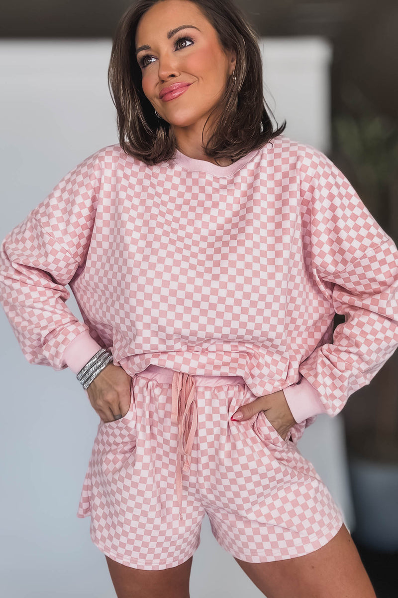 Checkerboard Soft Pink Brushed Knit Shorts