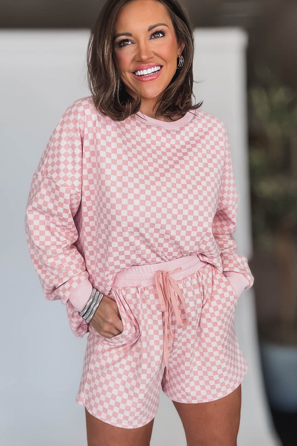 Checkerboard Soft Pink Brushed Knit Shorts