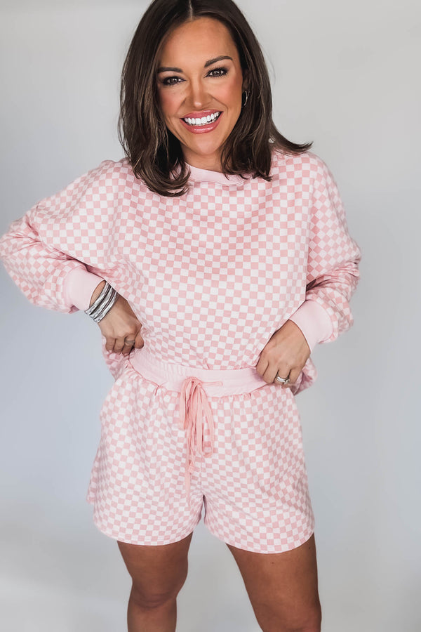 Checkerboard Soft Pink Brushed Knit Shorts