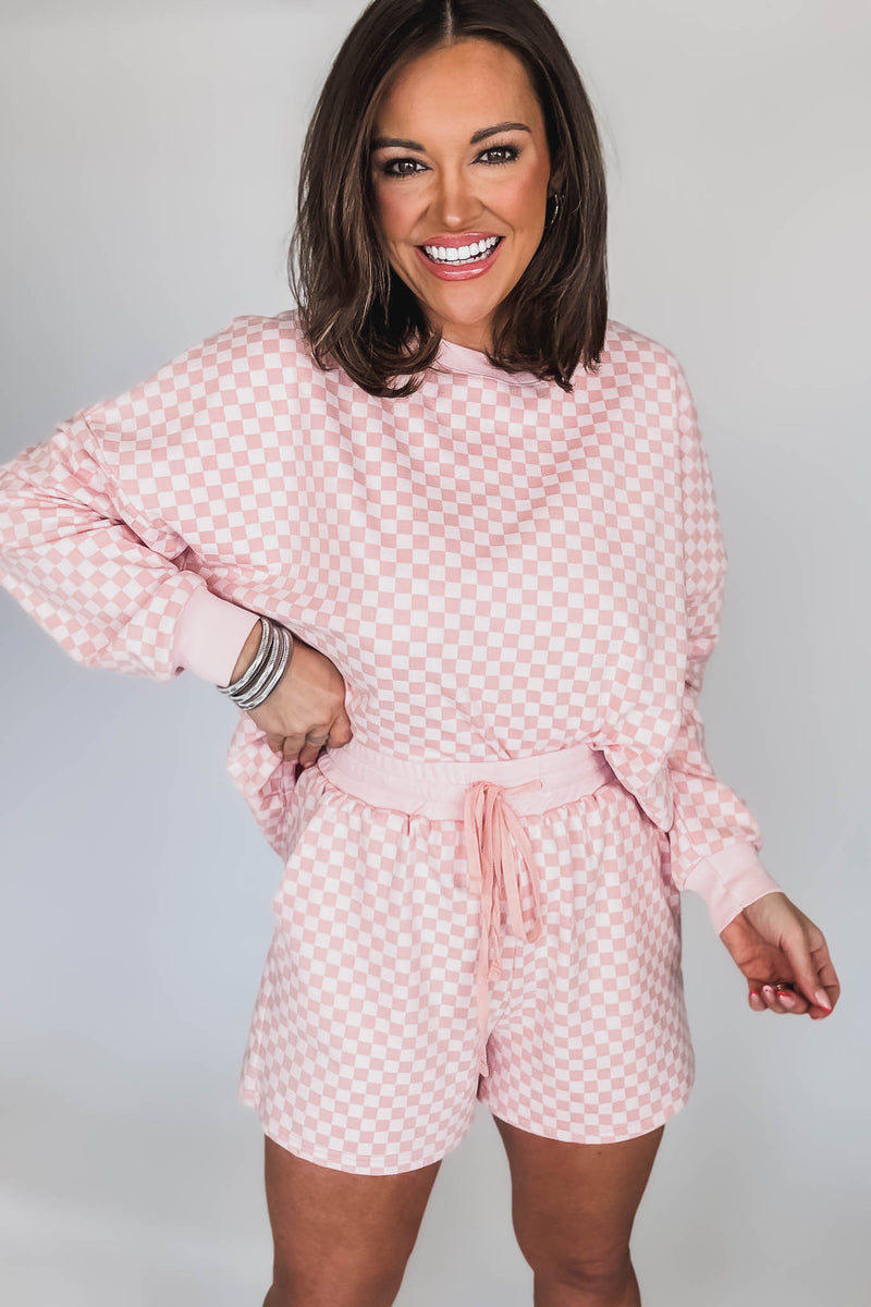 Checkerboard Soft Pink Brushed Knit Shorts