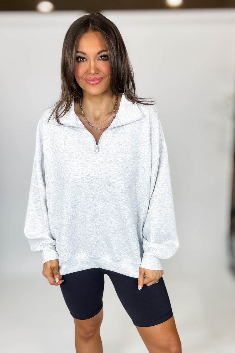 Scuba Half Light Heather Grey Zip Pullover Top