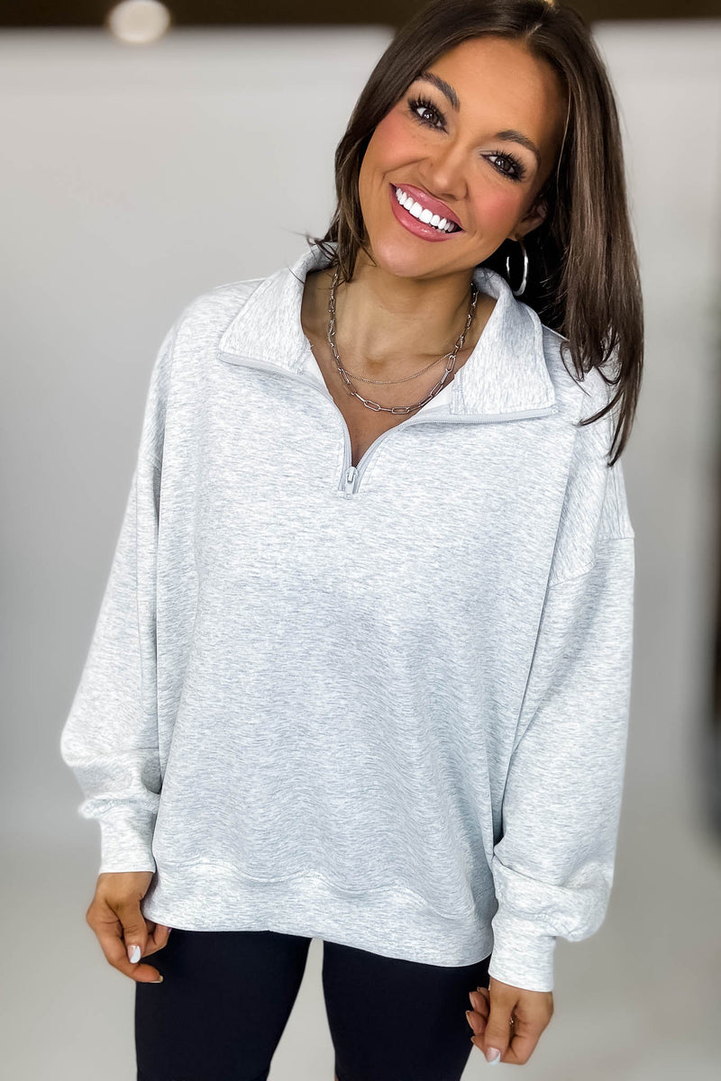 Scuba Half Light Heather Grey Zip Pullover Top