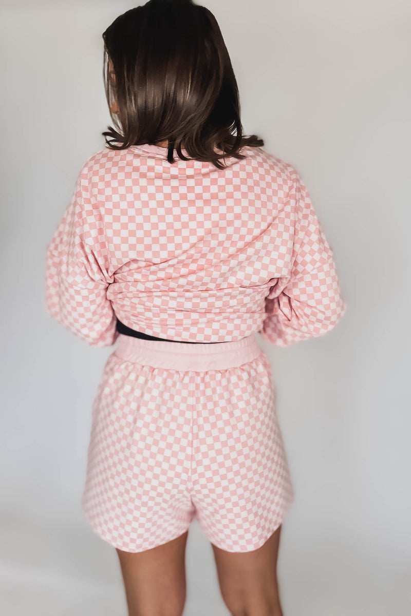 Checkerboard Soft Pink Brushed Knit Shorts