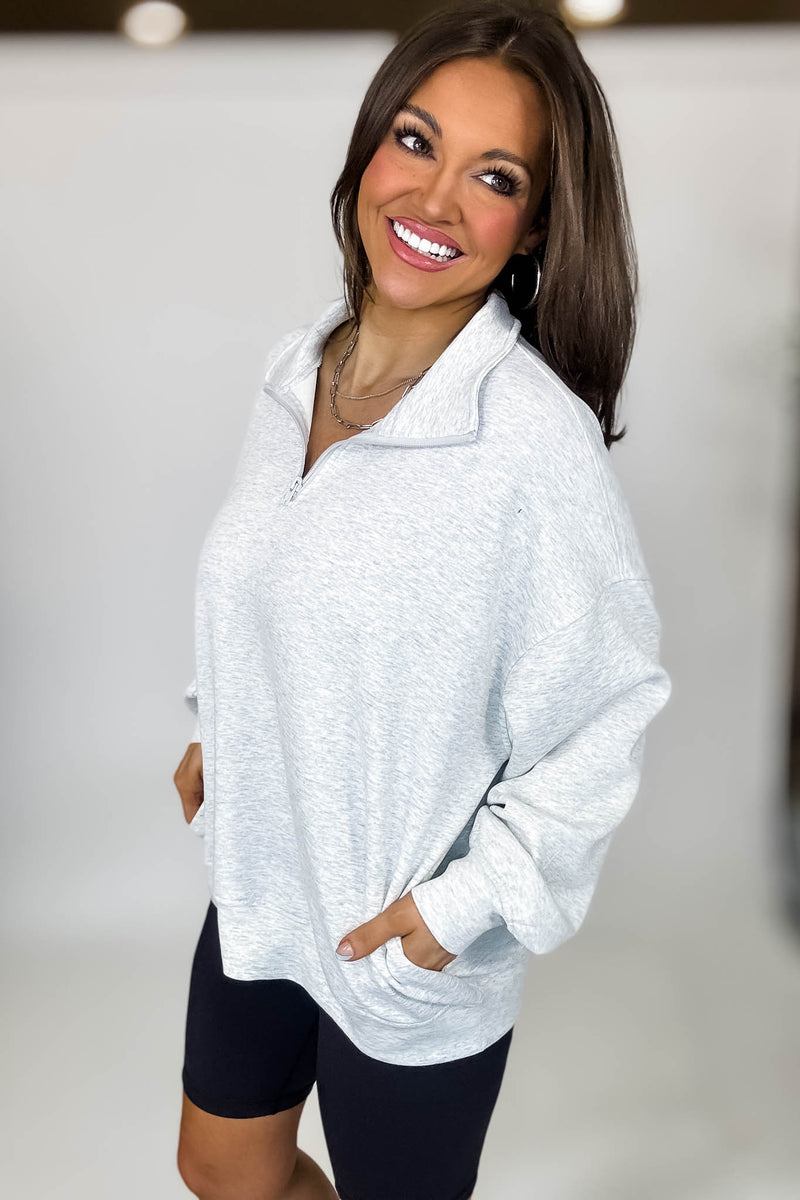 Scuba Half Light Heather Grey Zip Pullover Top