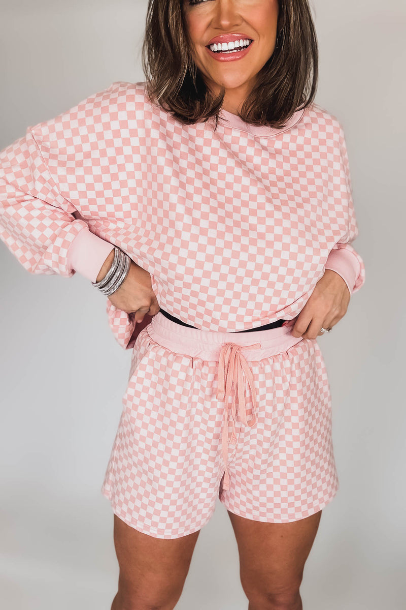 Checkerboard Soft Pink Brushed Knit Shorts