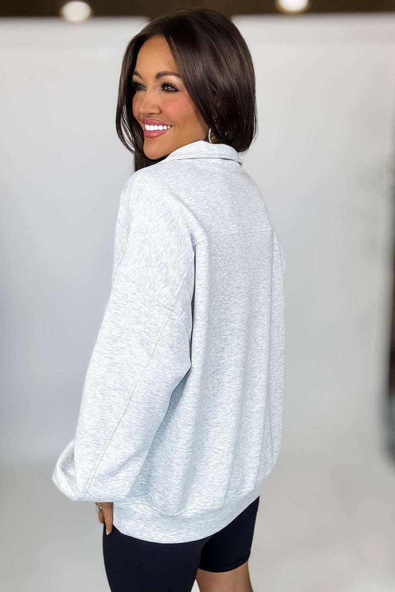 Scuba Half Light Heather Grey Zip Pullover Top