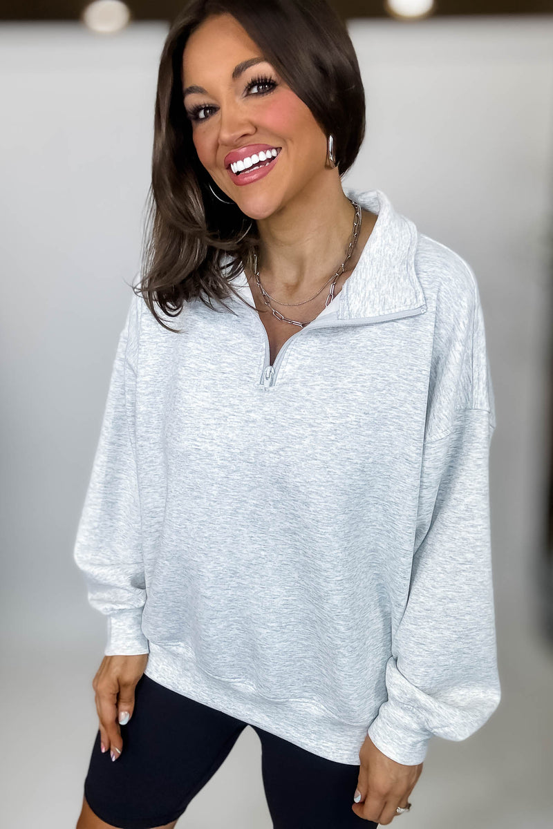 Scuba Half Light Heather Grey Zip Pullover Top