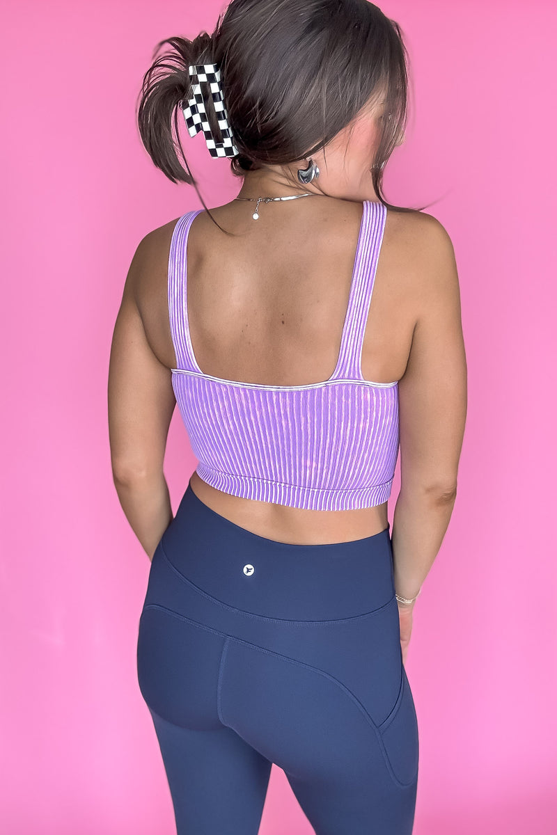 Say Anything Bright Violet Washed Ribbed Cropped Bra Padded Tank Top