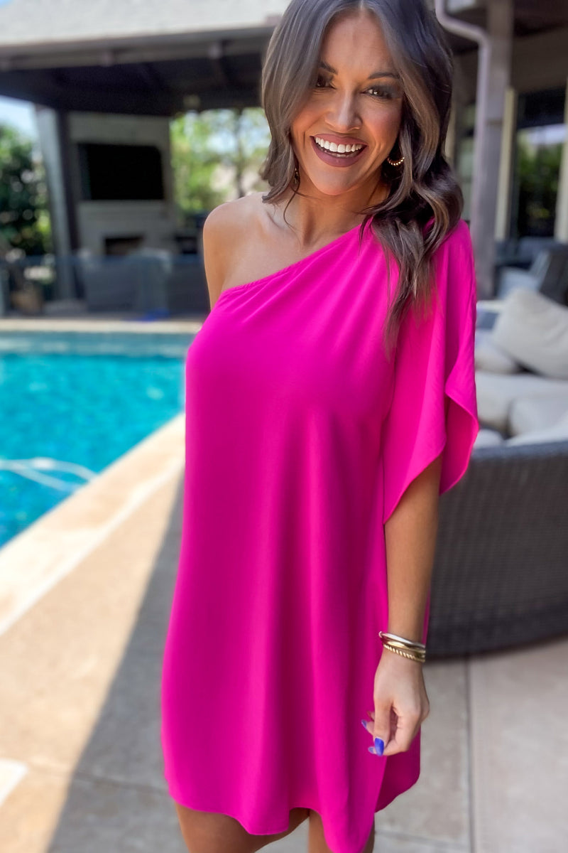 Vibes On Vibes One Shoulder Dress - Hot Pink